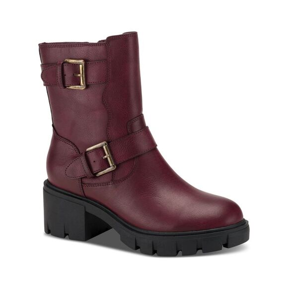 SUN STONE Shoes - SUN STONE Womens Maroon Comfort Lionell Round Toe Block Heel Zip-Up Moto 5 M